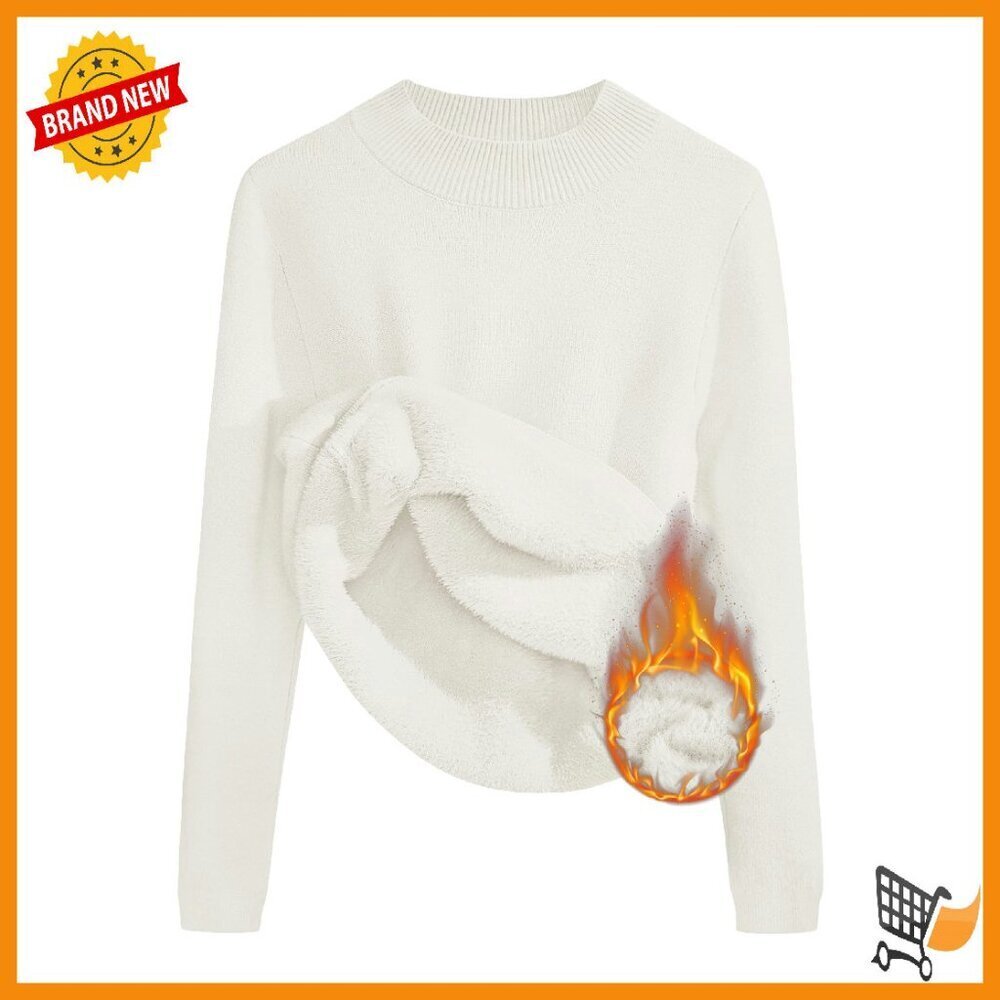 Women's Fleece Sherpa Lined Sweater Thermal Mock Neck Slim Pullover